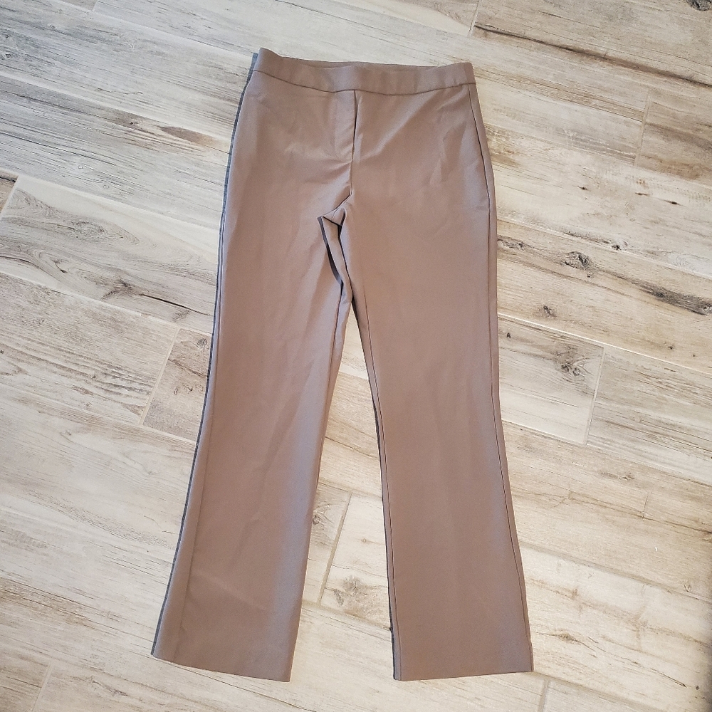 NICOLE MILLER Ankle Pants Women XS Tan Straight Leg Elastic Waist Office Trouser